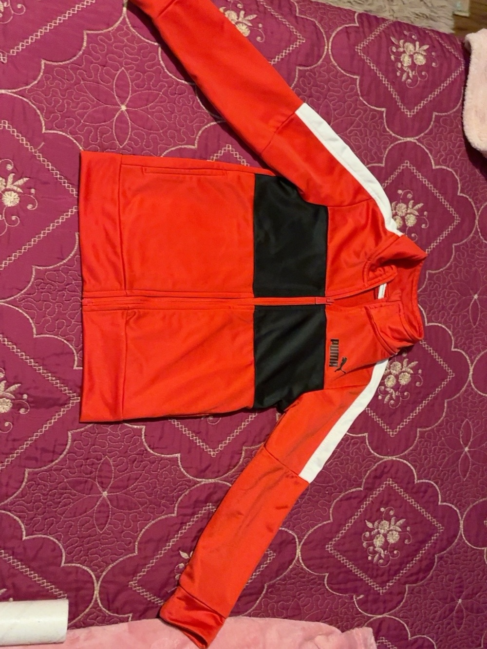 Puma Kids Red, Black & White Athletic Zip-Front Vest Jacket